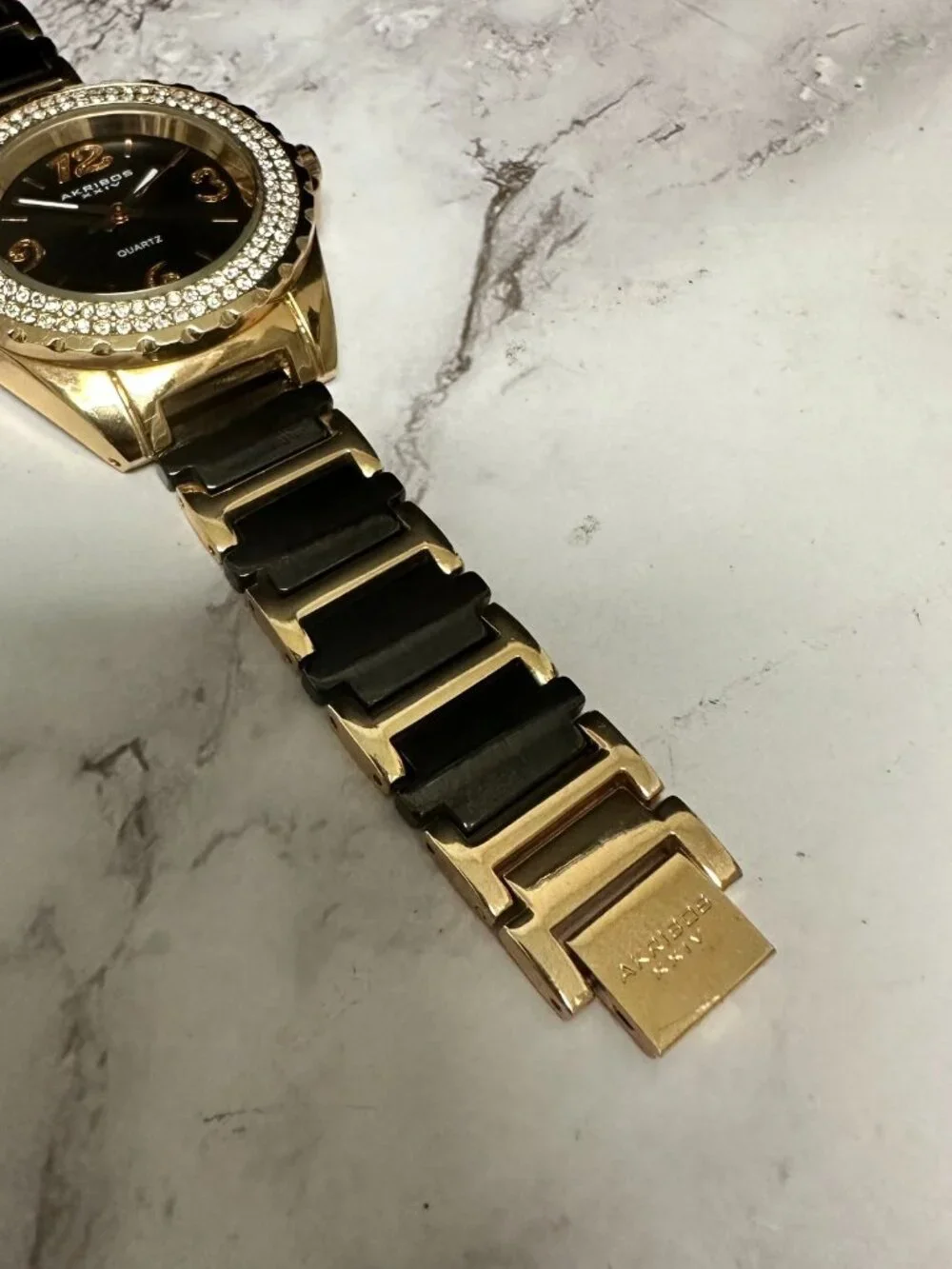 Akribos XXIV Watch Women Rose Gold Tone Black AK514RG New Battery 6.75